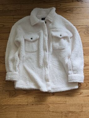 Women's Cream Sherpa Fleece Button-Up Jacket Size XS/S